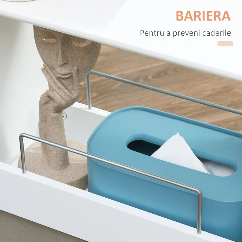 kleankin Carucior multifunctional pentru economisirea spatiului pentru baie si bucatarie, carucior din lemn MDF cu roti pivotante si maner, 42,5x20,3x66,7cm, alb