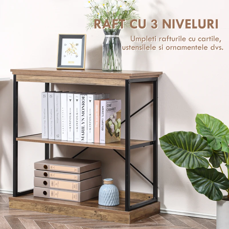 HOMCOM raft biblioteca stil industrial, 80x36x81.3cm, maro