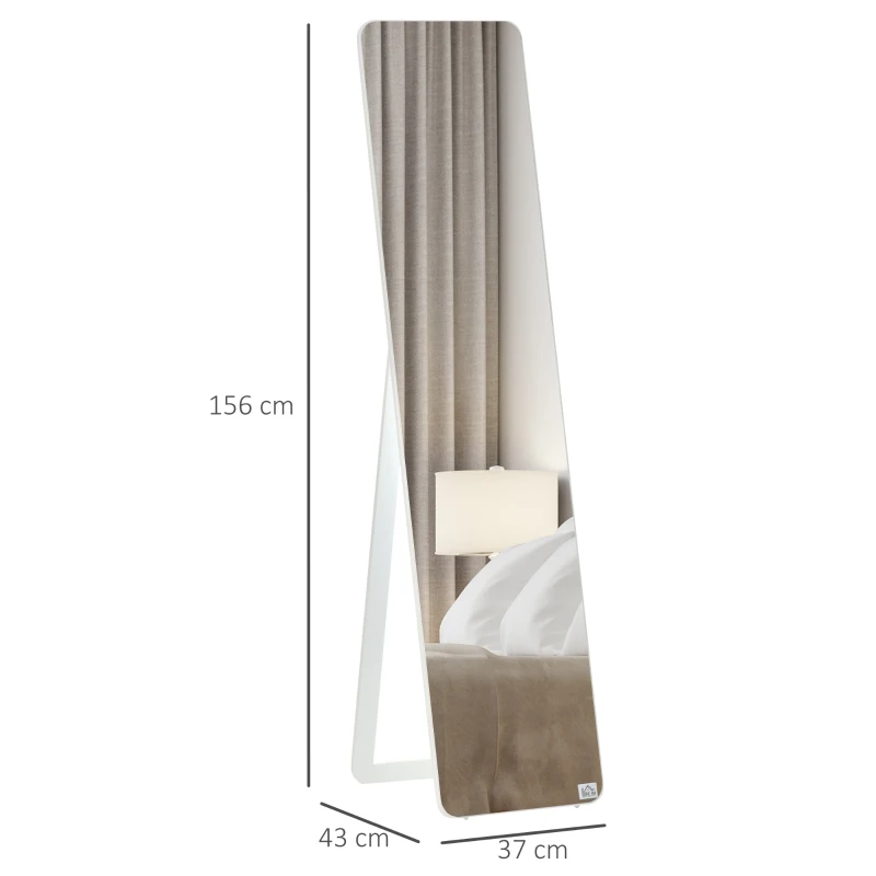 HOMCOM Espelho de Pé de Corpo Inteiro Retangular com 2 Formas de Uso Estrutura de Madeira de Pinho 37x43x156 cm Branco