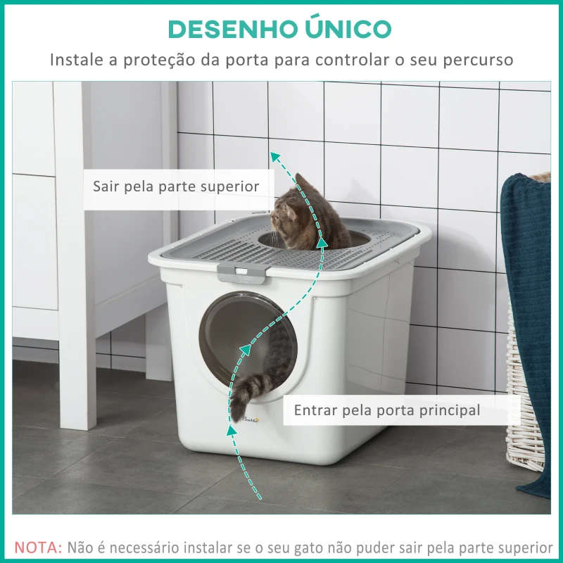PawHut Caixa de Areia para Gatos com Pá Sanita para Animais de Estimação com 2 Portas 44x55x39 cm Branco e Cinza