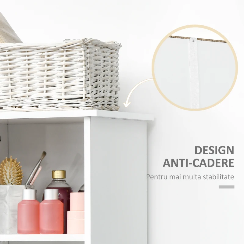 Kleankin Dulap de depozitare pentru baie inalt ,Organizator lateral subtire cu polita deschisa cu 2 niveluri, dulap, usa, alb