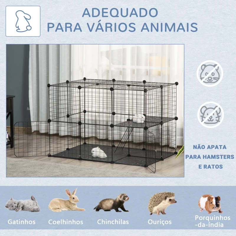 PawHut Recinto para Animais de Estimação de 3 Níveis com Rampas e Desenho Personalizável 70x70x105 cm Preto
