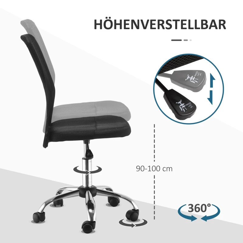 Vinsetto Bureaustoel, verstelbaar in hoogte, met mesh bekleding, afmetingen 43 cm x 58 cm x 100 cm, in het zwart