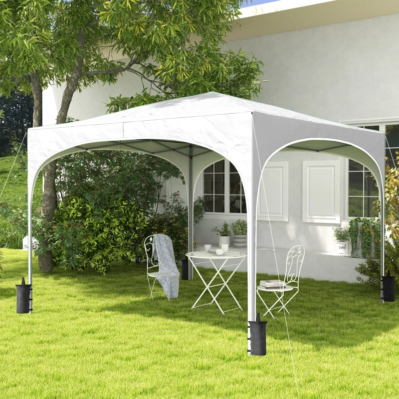 Outsunny Tenda Dobrável 3x3 m Tenda de Jardim com Altura Ajustável Bolsa de Transporte Tecido Anti-UV e Sacos de Areia Branco