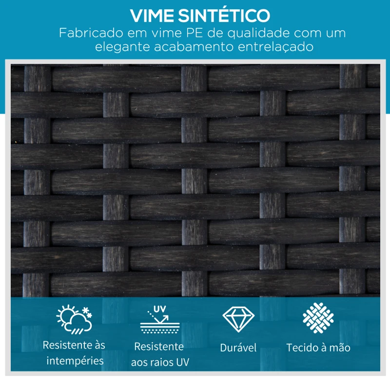 Outsunny Espreguiçadeira de Vime com Encosto Ajustável em 5 Posições Acolchoado e 2 Rodas 73x200x48 cm Cinza Escuro e Preto