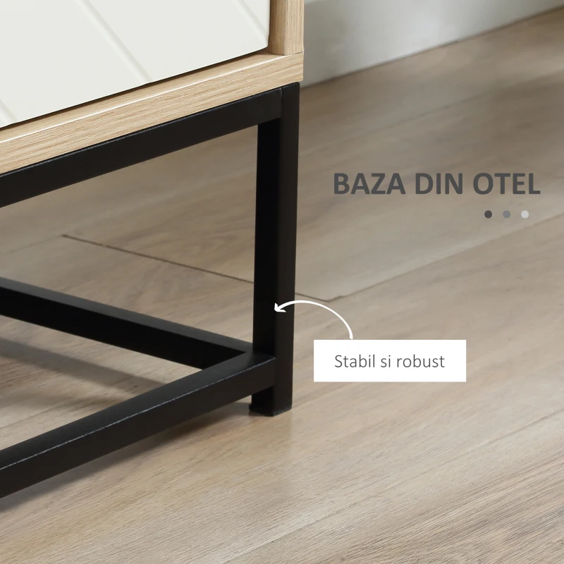 HOMCOM Dulap de depozitare modern , dulap decorativ cu 3 sertare, rafturi deschise pentru camera de zi, dormitor, biroul de acasa, natural si alb crem