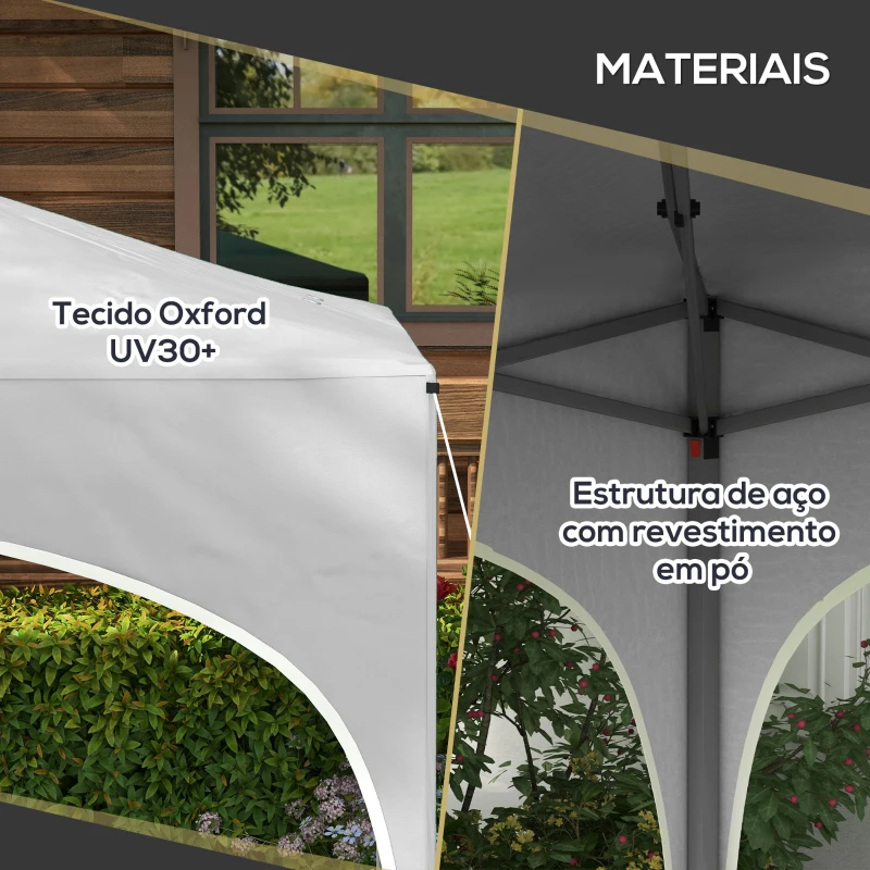Outsunny Tenda Dobrável 3x3 m Tenda de Jardim com Altura Ajustável Bolsa de Transporte Tecido Anti-UV e Sacos de Areia Branco