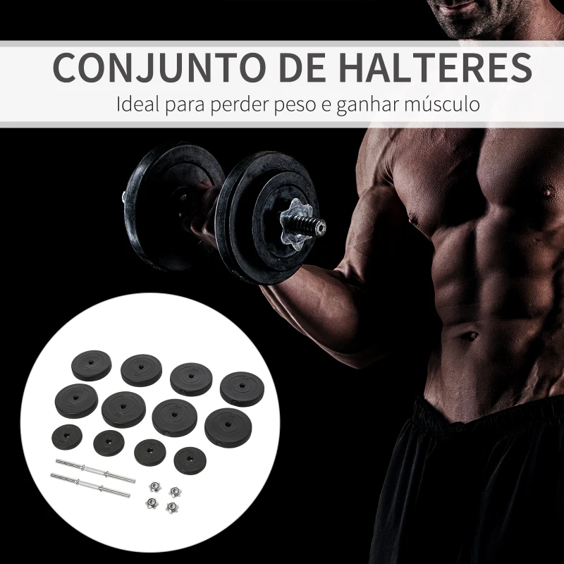 HOMCOM Conjunto de Halteres Ajustáveis Conjunto de Pesos 8x5kg 4x1,5kg e 2 Barras Total 50 kg  Preto