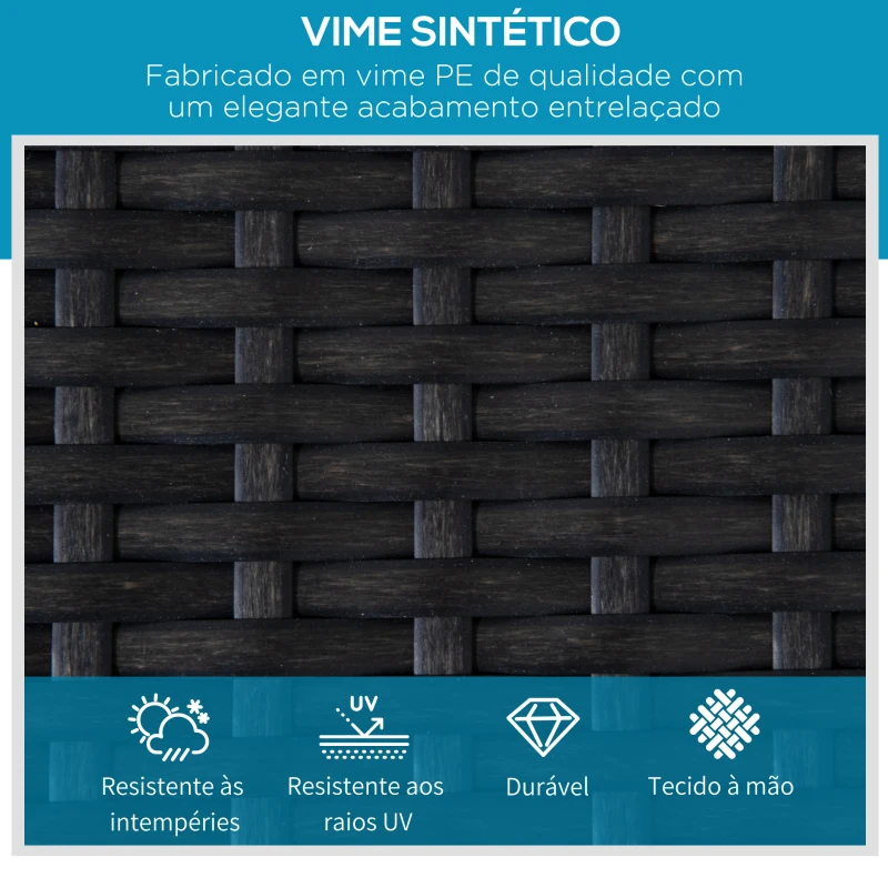 Outsunny Espreguiçadeira de Vime com Encosto Ajustável em 5 Posições Acolchoado e 2 Rodas 73x200x48 cm Creme e Preto