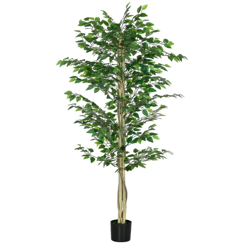 Outsunny Arbre Artificiel Plante Artificiel Banyan Hauteur 1,8 m Tronc Branches Liane Lichen Feuilles Grand réalisme Pot Inclus