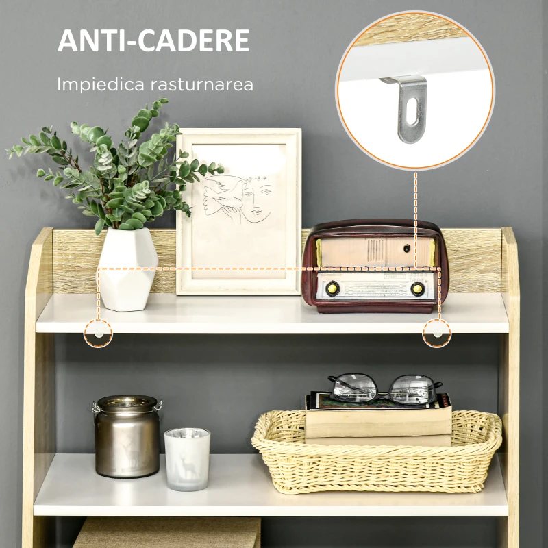 HOMCOM Dulap de depozitare modern , biblioteci cu usi glisante si rafturi deschise pentru sufragerie si camera de joaca, alb, natural