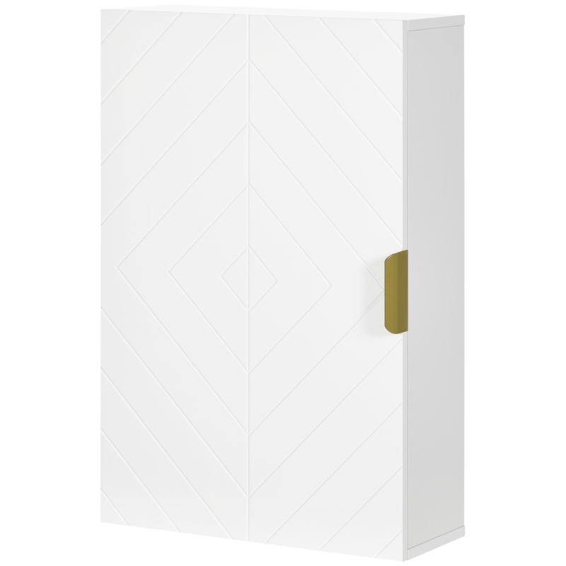 kleankin Armário Casa de Banho de Parede Moderno com 1 Puxador de Aço e Prateleiras Ajustáveis 40x15x60 cm Branco