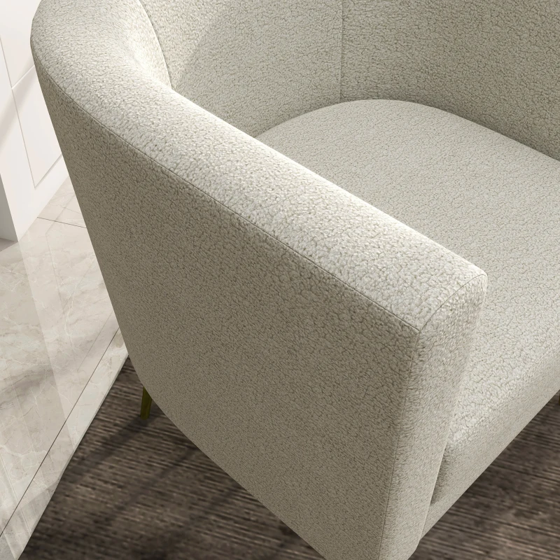 HOMCOM Poltrona Sala de Estar Individual em Borrego com Apoio para a Cabeça e Pés de Metal 71x65x90 cm Creme