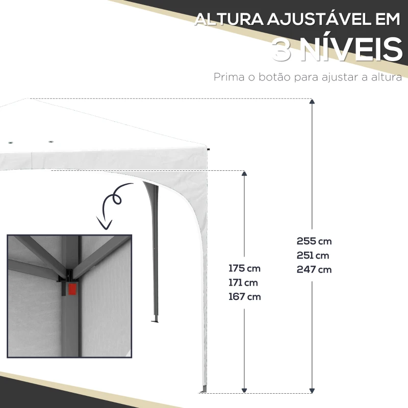 Outsunny Tenda Dobrável 3x3 m Tenda de Jardim com Altura Ajustável Bolsa de Transporte Tecido Anti-UV e Sacos de Areia Branco