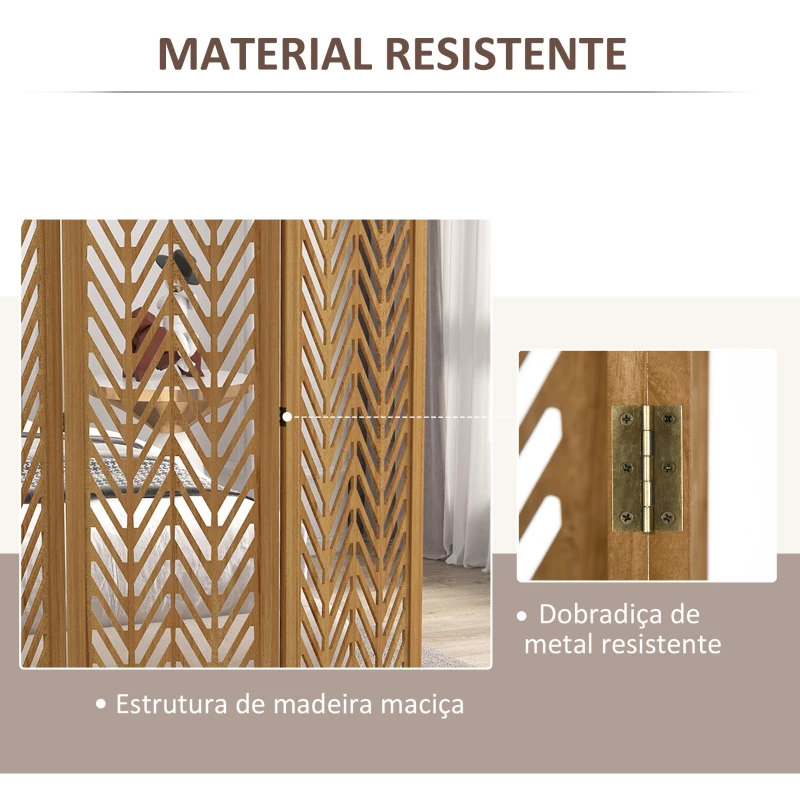 HOMCOM Biombo de 3 Painéis Dobrável 120x1,7x170 cm Separador de Ambientes de Madeira com Padrões Geométricos Madeira