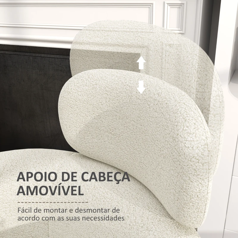HOMCOM Poltrona Sala de Estar Individual em Borrego com Apoio para a Cabeça e Pés de Metal 71x65x90 cm Creme