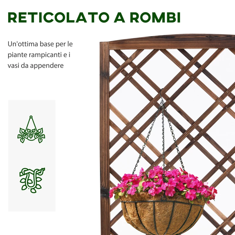Outsunny Fioriera da Esterno con Grigliato in Legno per Piante Rampicanti, 60x30x122.5 cm, Marrone