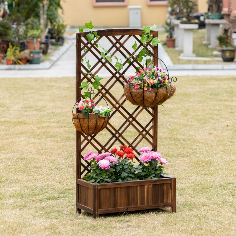 Outsunny Fioriera da Esterno con Grigliato in Legno per Piante Rampicanti, 60x30x122.5 cm, Marrone