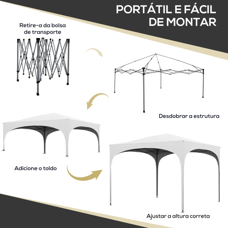 Outsunny Tenda Dobrável 3x3 m Tenda de Jardim com Altura Ajustável Bolsa de Transporte Tecido Anti-UV e Sacos de Areia Branco
