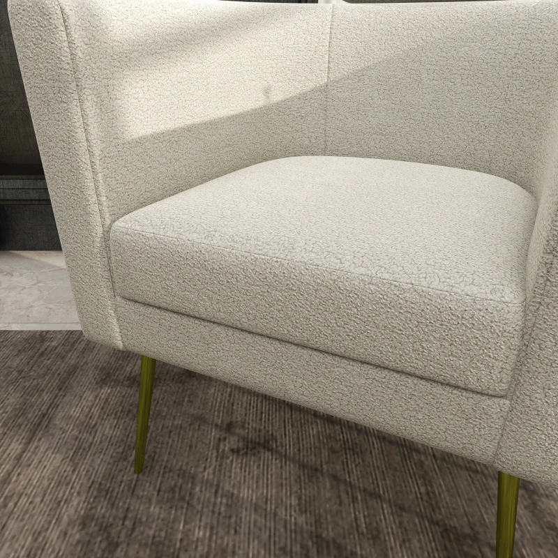 HOMCOM Poltrona Sala de Estar Individual em Borrego com Apoio para a Cabeça e Pés de Metal 71x65x90 cm Creme