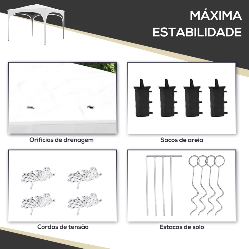 Outsunny Tenda Dobrável 3x3 m Tenda de Jardim com Altura Ajustável Bolsa de Transporte Tecido Anti-UV e Sacos de Areia Branco