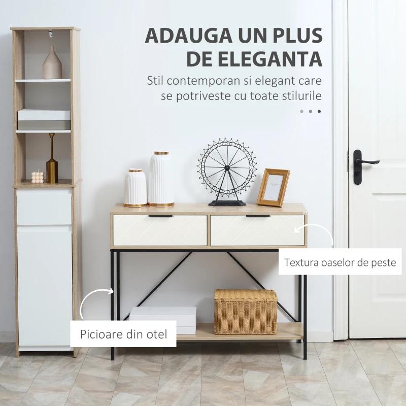 HOMCOM Consola moderna cu 2 sertare si raft deschis, masa canapea pentru intrare, hol sufragerie, natural