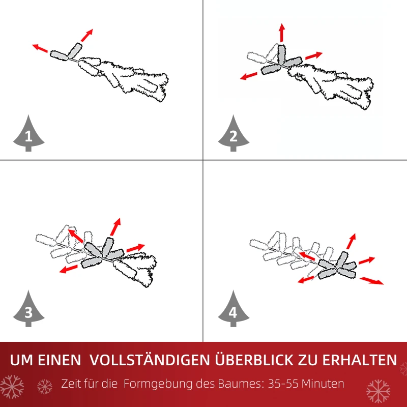 HOMCOM Kerstboom kerstboom kerstboom 150 / 180 cm PVC 680 punten incl. decoratie wit(m-6)