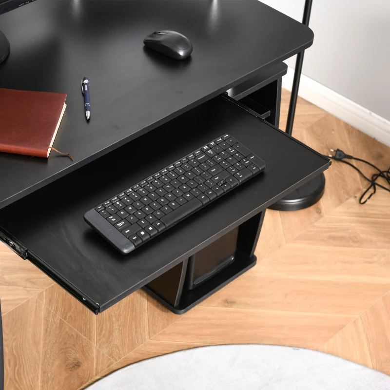 HOMCOM Computer Office Desk PC Table Workstation with  Keyboard Tray, Drawers, Black