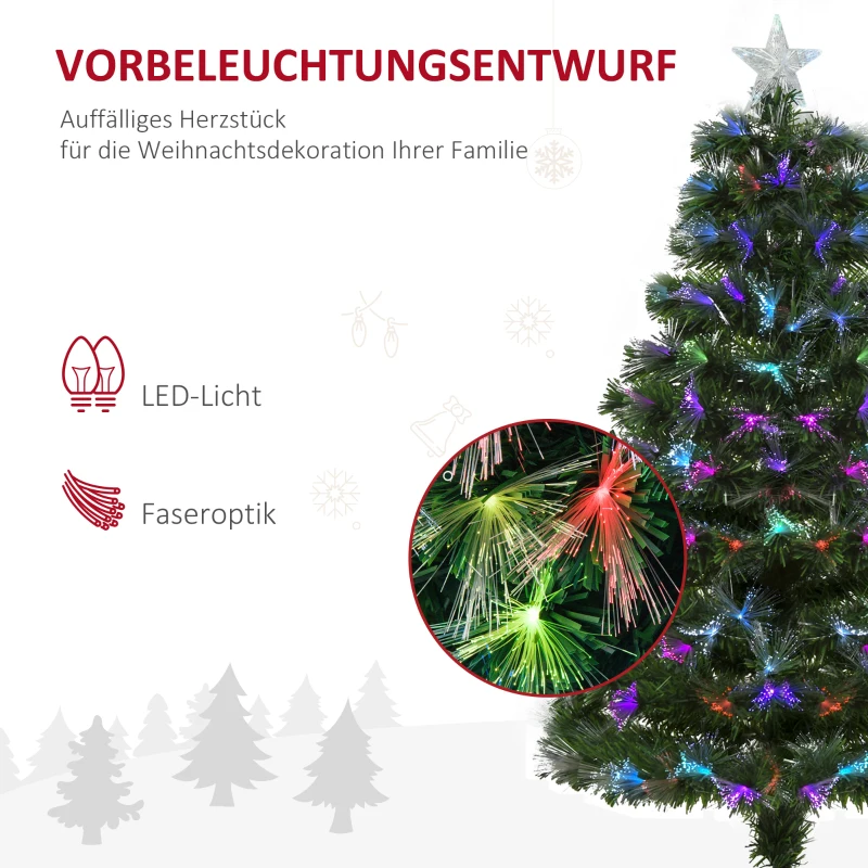 HOMCOM Kerstboom 1,2 m Kerstboom 130 takken, metalen voet, veelkleurige lichteffecten