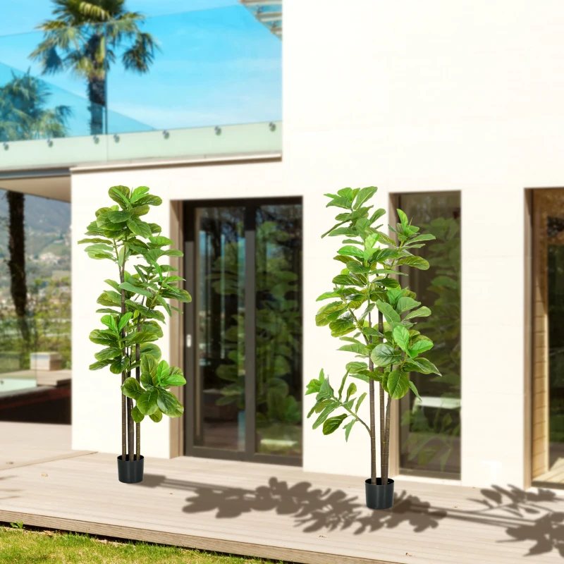 HOMCOM Lot de 2 plantes artificielles Figuier à feuilles de violon Ficus Lyrata hauteur 180cm avec Pot