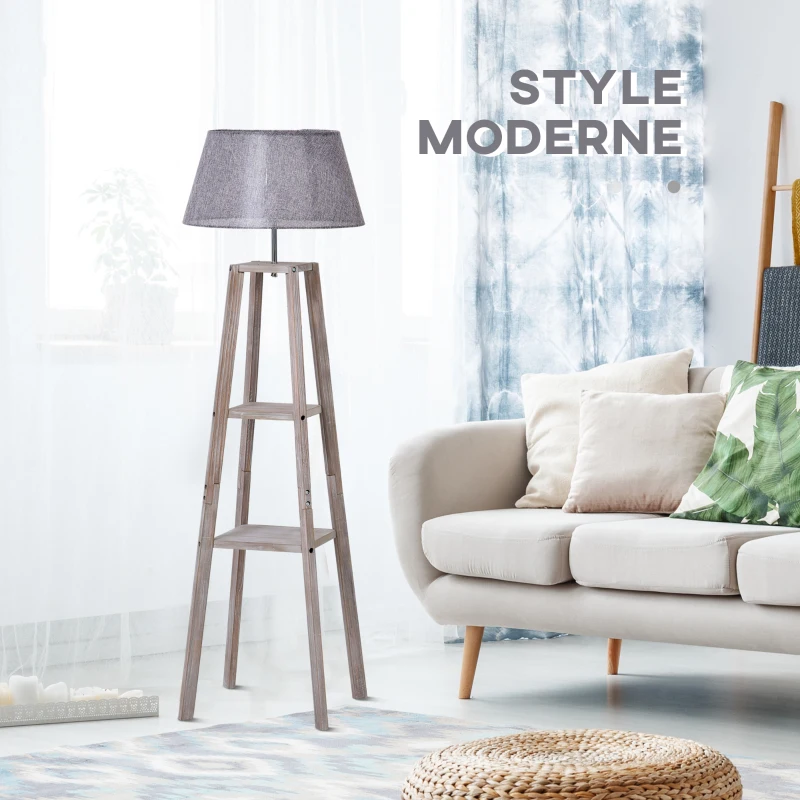 HOMCOM Lampadaire design contemporain 2 étagères intégrées 40 W max. dim. 45L x 45l x 148H cm pin lin gris