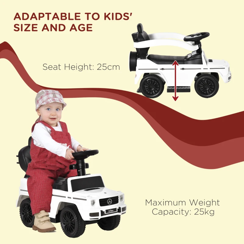 HOMCOM 3 in 1 Kids Children Ride on Push Car Toddler Sliding Car G350 Licensed Walker Foot to Floor Slider Push-Along with Horn Steering Wheel NO POWER Manual, White