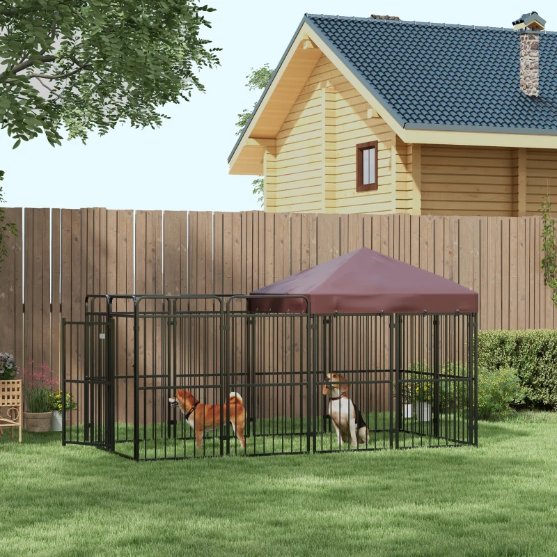 PawHut Cotet Exterior pentru Caini 282x141x159cm Maro(m-2)