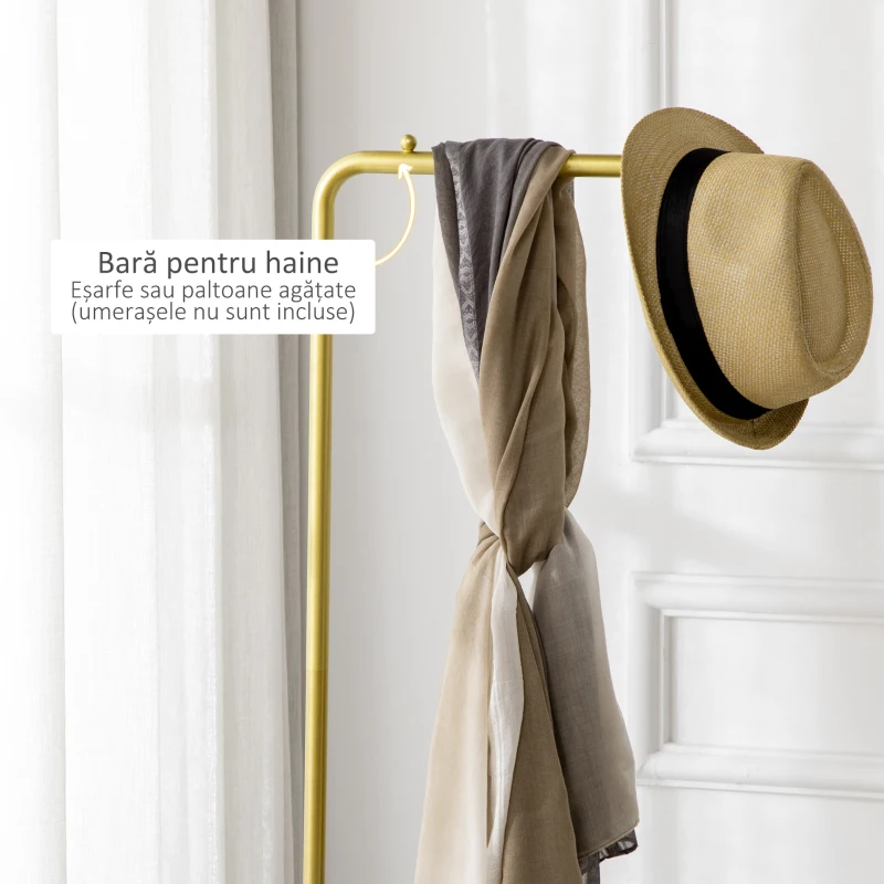 HOMCOM Suport de haina pentru intrare, dormitor si sufragerie din metal si marmura, 35x25x152 cm, auriu si alb