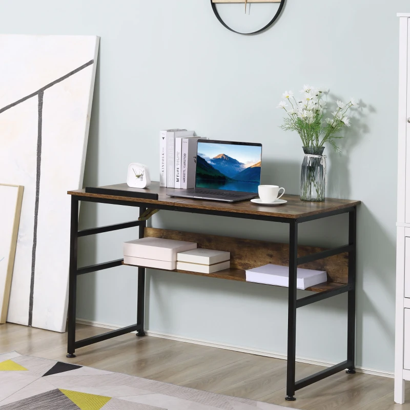 HOMCOM Tiltable Drafting Table Home Office Computer Desk w/ Open Shelf, Rustic Brown