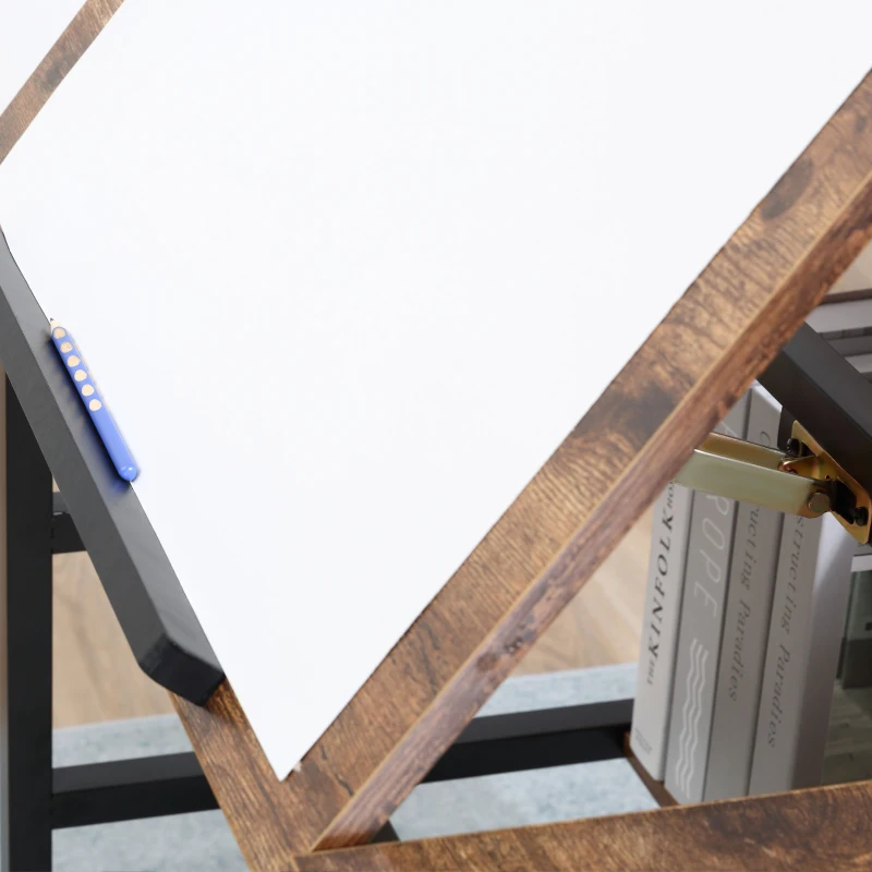HOMCOM Tiltable Drafting Table Home Office Computer Desk w/ Open Shelf, Rustic Brown