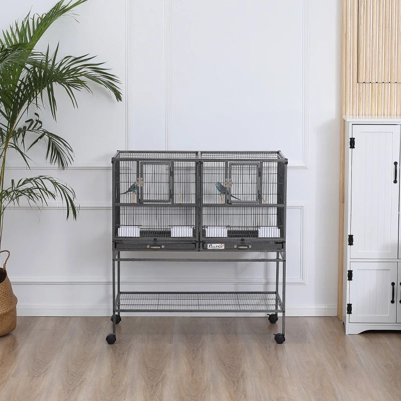 PawHut Large Bird Cage Parrot Cage with Divider, Slide Tray for Finch Canaries Parakeets Cockatiels, 95 x 45.5 x 102 cm