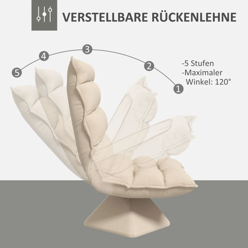 HOMCOM Relaxstoel Leesstoel, Draaibaar, Linnenlook, 62 cm x 70 cm x 95 cm, Beige(m-4)
