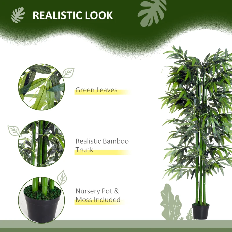 Outsunny Artificial Bamboo Tree Plant, 1.8 m-Green Bamboo/ Black Pot