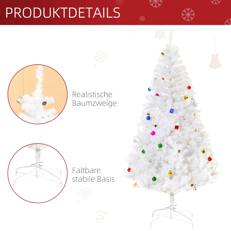 HOMCOM Kerstboom kerstboom kerstboom 150 / 180 cm PVC 680 punten incl. decoratie wit(m-5)