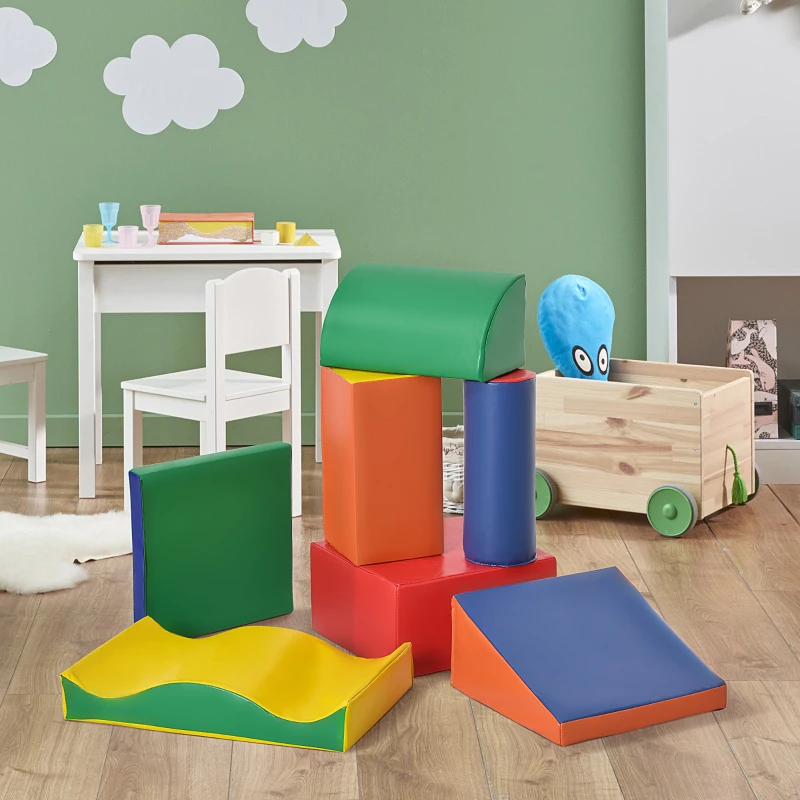 HOMCOM Soft Play Set, 7 Piece Soft Foam Blocks, Toddler Climb and Crawl Activity Play Set for 1-3 Years, Soft Play Equipment for Building and Stacking, Educational Play, Red