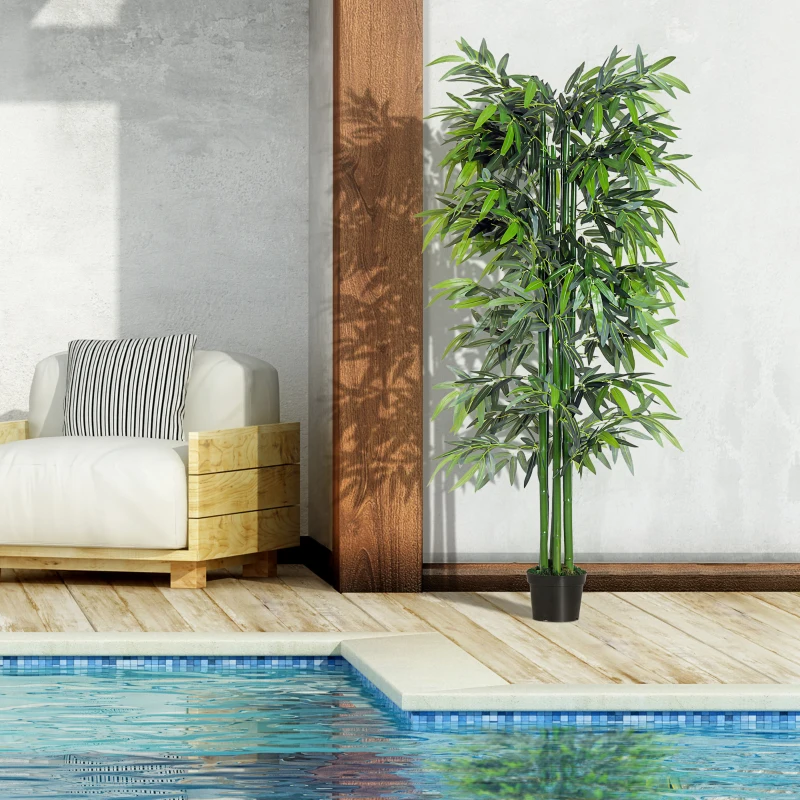 Outsunny Artificial Bamboo Tree Plant, 1.8 m-Green Bamboo/ Black Pot