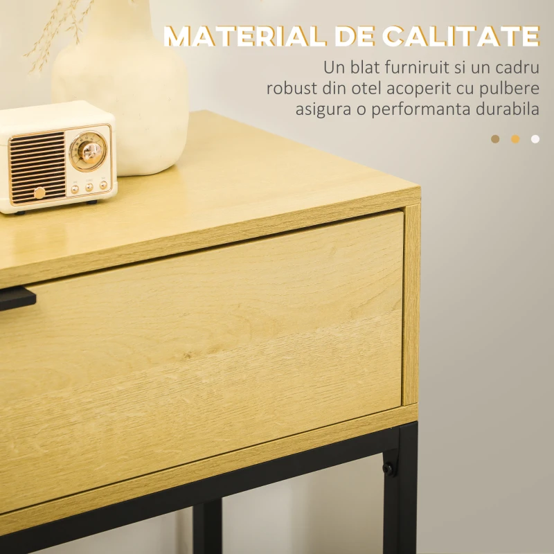HOMCOM Consola pentru hol cu sertar, masa consola din lemn cu picioare din otel, 80x30x76cm, lemn si negru