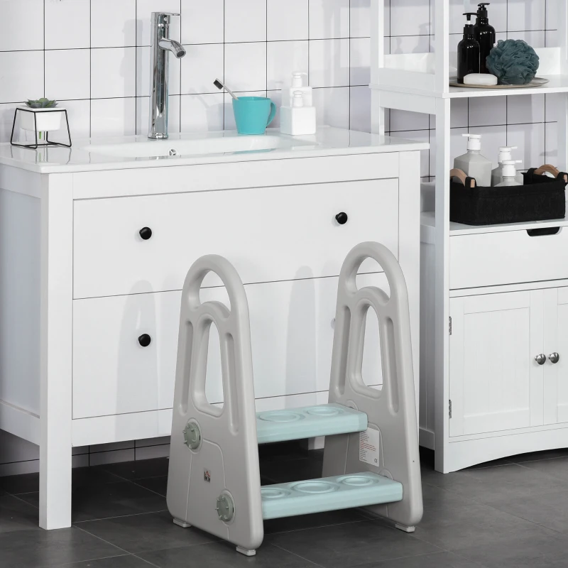 HOMCOM Two-Step Stool for Kids Toddlers with Handle for Toilet Potty Training