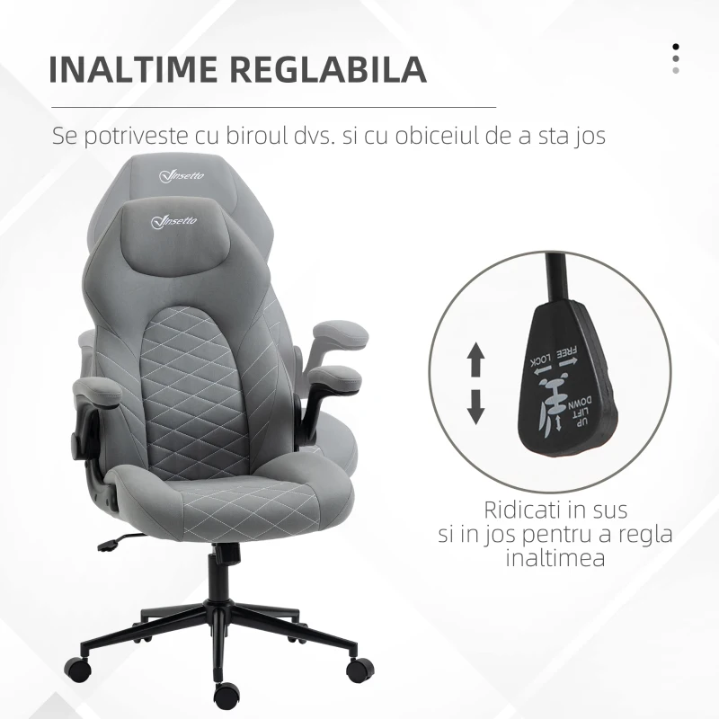 Vinsetto Scaun de birou ergonomic cu inaltime reglabila cotiere rabatabile scaun inclinabil roti confortabil relaxare lucru sprijin studiu scoala computer mobila de studiu ergonomic pentru birou munca modern contemporan dormitor ergonomic cu masaj