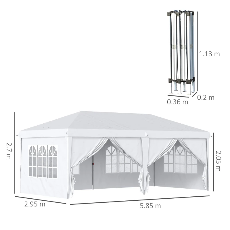 Outsunny Gazebo 6x3 m Pieghevole da Giardino a 6 Pareti in Acciaio e tessuto Oxford con Funi e Picchetti, Bianco