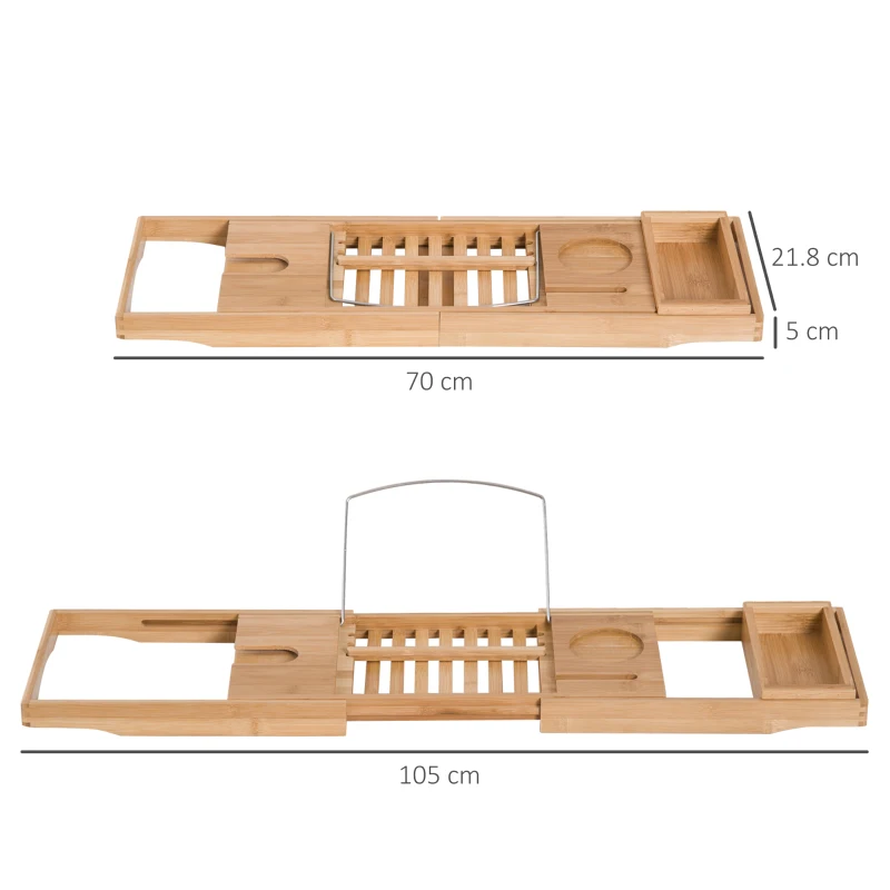 HOMCOM Extendable Bamboo Bathtub Shelf Rack Bath Caddy Tray Bathroom Storage, Set of 2