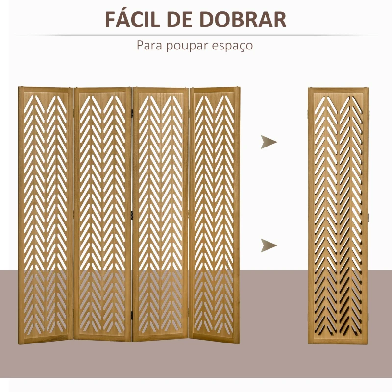 HOMCOM Biombo de 4 Painéis Dobrável 160x1,7x170 cm Separador de Ambientes de Madeira com Padrões Geométricos Madeira