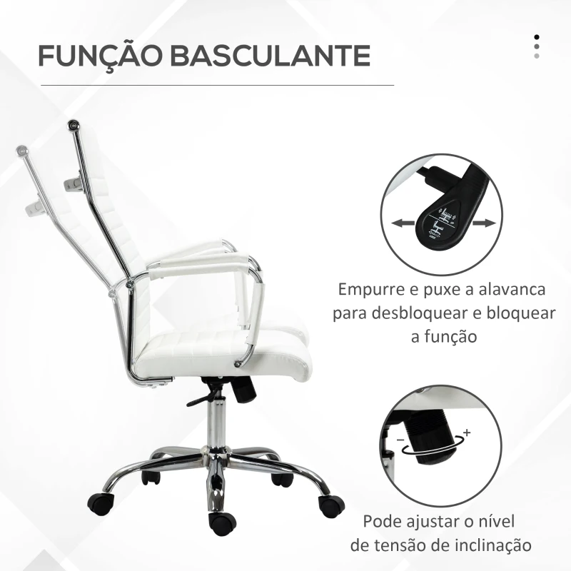 Vinsetto Cadeira de Escritório Ergonómica Giratória 360° Basculante com Altura Ajustável 54x62x104-114 cm Branco