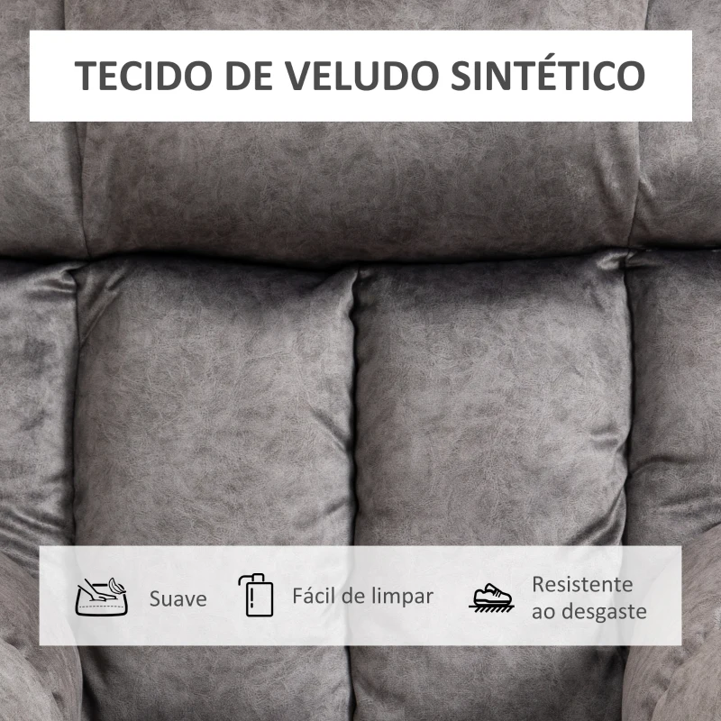 HOMCOM Poltrona Levanta Pessoas Estofada em Veludo com Reclinação Elétrica 135° e Apoio para os Pés 83x91x100 cm Cinza